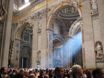 St. Peter"s Basilica with fantastic rays of sunlight